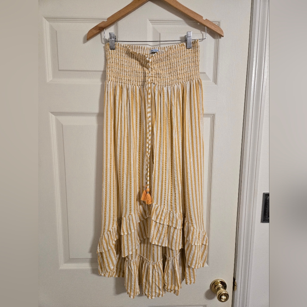 Blue Island women's Striped Yellow and White Swimsuit Cover Up Dress  Size Small